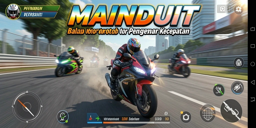 Tampilan gameplay <strong>MAINDUIT</strong> dengan aksi balap motor yang seru dan mendebarkan.